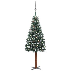 Árbol de Navidad delgado con luces y bolas verde 180 cm