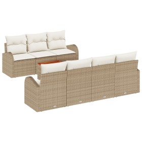 Juego de Sofá de Jardín de 8 Piezas con Cojines Beige de Poliratán Acacia von , Outdoor-Sofas - Ref: Foro24-3347540, Preis: 5...