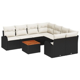 Conjunto de Sofá de Jardín de 9 Piezas con Cojines Negro Poly Rattan Acacia by , Outdoor sofas - Ref: Foro24-3347558, Price: ...