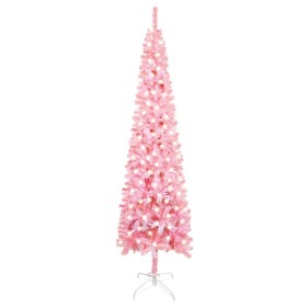 Árbol de Navidad estrecho con LEDs rosa 240 cm