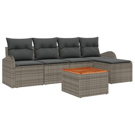 Conjunto de Sofás de Jardín de 6 Piezas con Cojines Grises de Poliratán y Acacia by , Outdoor sofas - Ref: Foro24-3347566, Pr...