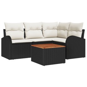 Juego de Sofá de Jardín de 5 Piezas con Cojines Negros de Ratán de Polietileno Acacia von , Outdoor-Sofas - Ref: Foro24-33475...