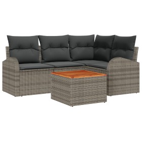 Juego de Sofá de Jardín de 5 Piezas con Cojines Grises de Ratán Poliéster Acacia by , Outdoor sofas - Ref: Foro24-3347573, Pr...