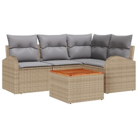 Juego de Sofá de Jardín de 5 Piezas con Cojines en Beige Polirratán y Acacia by , Outdoor sofas - Ref: Foro24-3347574, Price:...