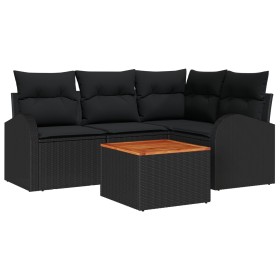 Conjunto de Sofá de Jardín de 5 Piezas con Cojines Negro Poliratán Acacia by , Outdoor sofas - Ref: Foro24-3347576, Price: 33...