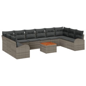 Juego de Sofás de Jardín de 11 Piezas con Cojines Gris Ratán Sintético Acacia von , Outdoor-Sofas - Ref: Foro24-3347629, Prei...