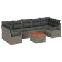 Juego de Sofá de Jardín de 8 Piezas con Cojines Gris Poliratán Acacia, Sofá de Jardín de 2 Plazas con Cojines Gris Poliratán ...