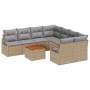 Set de Sofá de Jardín de 9 Piezas con Cojines Beige Poliratán Acacia, Sofá de Jardín de 2 Personas con Cojines Beige Poliratá...