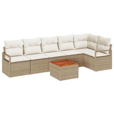 Set de Sofá de Jardín de 7 Piezas con Cojines Beige Poliratán Acacia, Sofá de Jardín de 2 Plazas con Cojines Beige Poliratán ...