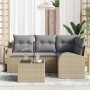 Conjunto de sofá de jardín con cojín 5 pcs Beige Poliratán