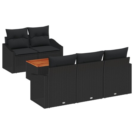 Conjunto de Sofá de Jardín de 6 Piezas con Cojines Negro Poliratán Acacia von , Outdoor-Sofas - Ref: Foro24-3347772, Preis: 4...