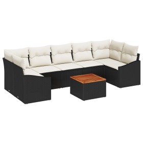 Conjunto de Sofá de Jardín de 8 Piezas con Cojines Negro Ratán Poli Acacia by , Outdoor sofas - Ref: Foro24-3347796, Price: 4...
