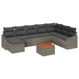 Juego de Sofás de Jardín de 9 Piezas con Cojines Gris Poliratán Acacia by , Outdoor sofas - Ref: Foro24-3347867, Price: 533,9...