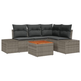 Juego de Sofá de Jardín de 5 Piezas con Cojines Gris Poliratán Acacia von , Outdoor-Sofas - Ref: Foro24-3347951, Preis: 349,6...