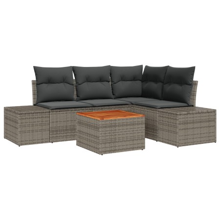 Juego de Sofá de Jardín de 5 Piezas con Cojines Gris Poliratán Acacia von , Outdoor-Sofas - Ref: Foro24-3347951, Preis: 349,6...