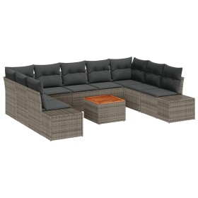 Conjunto de sofá de jardín de 10 piezas con cojines gris polirratán acacia de , Sofás de exterior - Ref: Foro24-3348000, Prec...