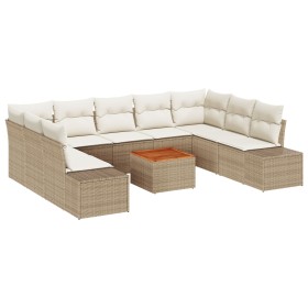 Juego de sofá de jardín de 10 piezas con cojines Beige Poliratán Acacia de , Sofás de exterior - Ref: Foro24-3348002, Precio:...
