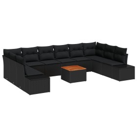 Juego de Sofá de Jardín de 11 Piezas con Cojines Ratán Negro Acacia by , Outdoor sofas - Ref: Foro24-3348010, Price: 717,97 €...