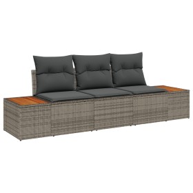 Conjunto de Sofá de Jardín de 3 Piezas con Cojines Gris Ratán Poliéster Acacia de , Sofás de exterior - Ref: Foro24-3348015, ...