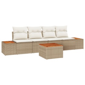Conjunto de Sofás de Jardín de 5 Piezas con Cojines Beige de Ratán y Acacia by , Outdoor sofas - Ref: Foro24-3348022, Price: ...
