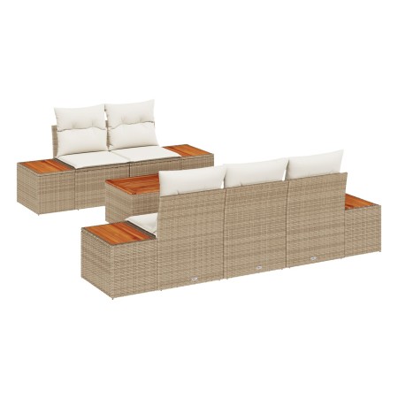 Juego de Sofá de Jardín de 6 Piezas con Cojines Beige de Ratán de Polietileno y Acacia by , Outdoor sofas - Ref: Foro24-33480...