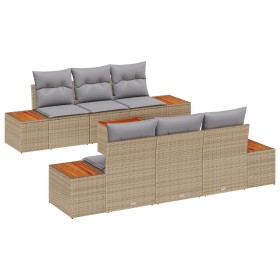 Juego de Sofá de Jardín de 7 Piezas con Cojines Beige Ratán de Poliéster y Acacia von , Outdoor-Sofas - Ref: Foro24-3348031, ...