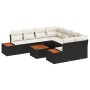 Juego de sofá de jardín de 9 piezas con cojines en negro y crema de ratán y acacia by , Outdoor sofas - Ref: Foro24-3348053, ...