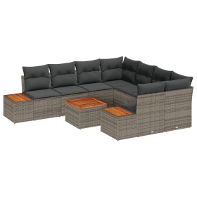 Juego de sofá de jardín de 9 piezas con cojines de poliratán gris y acacia by , Outdoor sofas - Ref: Foro24-3348055, Price: 5...
