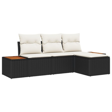Conjunto de Sofá de Jardín de 4 Piezas con Cojines Negro Ratán Sintético Acacia von , Outdoor-Sofas - Ref: Foro24-3348058, Pr...