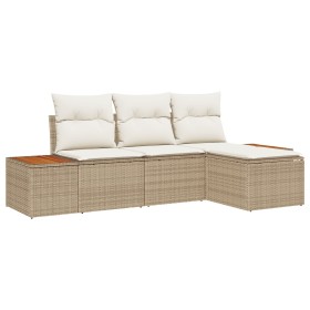 Juego de Sofá de Jardín de 4 Piezas con Cojines Beige de Poliratán de Acacia de , Sofás de exterior - Ref: Foro24-3348062, Pr...