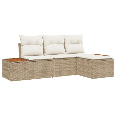 Juego de Sofá de Jardín de 4 Piezas con Cojines Beige de Poliratán de Acacia by , Outdoor sofas - Ref: Foro24-3348062, Price:...