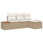 Juego de Sofá de Jardín de 4 Piezas con Cojines Beige de Poliratán de Acacia by , Outdoor sofas - Ref: Foro24-3348062, Price:...