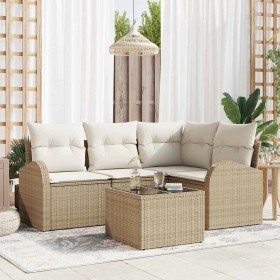 Conjunto de sofá de jardín con cojín 5 pcs Beige Poliratán