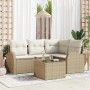 Conjunto de sofá de jardín con cojín 5 pcs Beige Poliratán