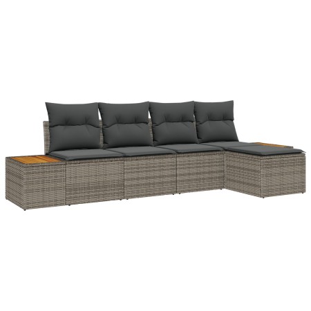 Juego de Sofá de Jardín de 5 Piezas con Cojines Gris Ratán Poli Acacia by , Outdoor sofas - Ref: Foro24-3348065, Price: 339,8...