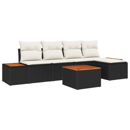Juego de sofá de jardín de 6 piezas con cojines negros de poliratán acacia von , Outdoor-Sofas - Ref: Foro24-3348068, Preis: ...