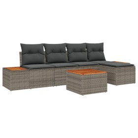 Juego de Sofá de Jardín de 6 Piezas con Cojines Gris Poliratán Acacia von , Outdoor-Sofas - Ref: Foro24-3348070, Preis: 383,2...