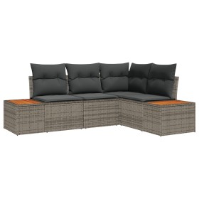 Juego de Sofá de Jardín de 4 Piezas con Cojines de Poliratán Gris y Acacia von , Outdoor-Sofas - Ref: Foro24-3348075, Preis: ...