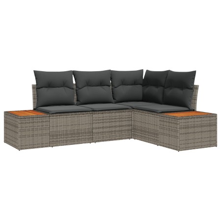 Juego de Sofá de Jardín de 4 Piezas con Cojines de Poliratán Gris y Acacia by , Outdoor sofas - Ref: Foro24-3348075, Price: 3...