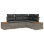 Juego de Sofá de Jardín de 4 Piezas con Cojines de Poliratán Gris y Acacia by , Outdoor sofas - Ref: Foro24-3348075, Price: 3...
