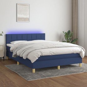Cama box spring con colchón y LED tela azul 140x200 cm Cama box spring con colchón y LED tela azul 140x200 cm