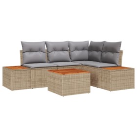 Conjunto de Sofá de Jardín de 5 Piezas con Cojines Beige Poliratán Acacia by , Outdoor sofas - Ref: Foro24-3348081, Price: 38...