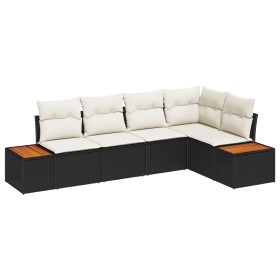 Juego de sofá de jardín de 5 piezas con cojines de Negro Poliratán Acacia von , Outdoor-Sofas - Ref: Foro24-3348083, Preis: 3...