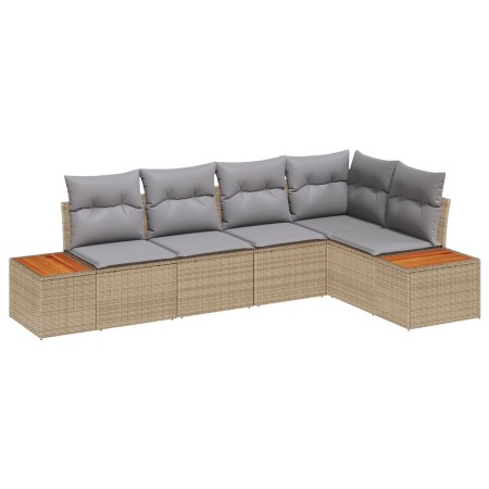 Juego de Sofá de Jardín de 5 Piezas con Cojines Beige Ratán by , Outdoor sofas - Ref: Foro24-3348086, Price: 389,47 €, Discou...