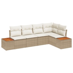 Juego de Sofá de Jardín de 5 Piezas con Cojines Beige de Ratán de Polietileno de , Sofás de exterior - Ref: Foro24-3348087, P...