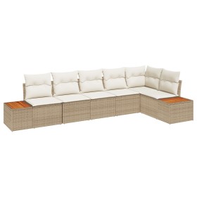 Conjunto de Sofá de Jardín de 6 Piezas con Cojines Beige Poliratán Acacia by , Outdoor sofas - Ref: Foro24-3348097, Price: 45...