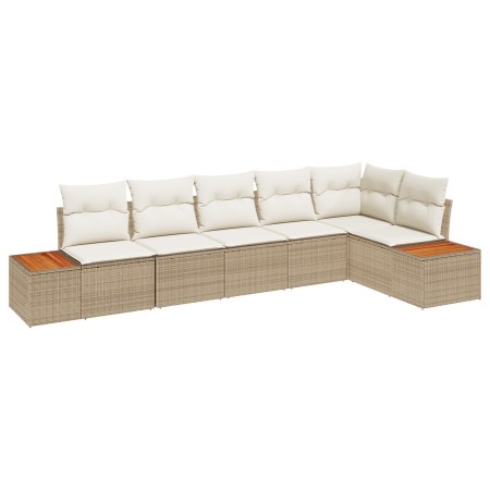 Conjunto de Sofá de Jardín de 6 Piezas con Cojines Beige Poliratán Acacia by , Outdoor sofas - Ref: Foro24-3348097, Price: 45...