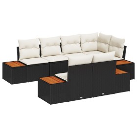 Juego de Sofá de Jardín de 7 Piezas con Cojines Negro Poliratán Acacia von , Outdoor-Sofas - Ref: Foro24-3348103, Preis: 568,...