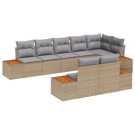 Juego de Sofá de Jardín de 8 Piezas con Cojines Beige Poliratán Acacia von , Outdoor-Sofas - Ref: Foro24-3348111, Preis: 651,...