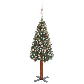 Árbol Navidad artificial estrecho LED y bolas PVC verde 180 cm